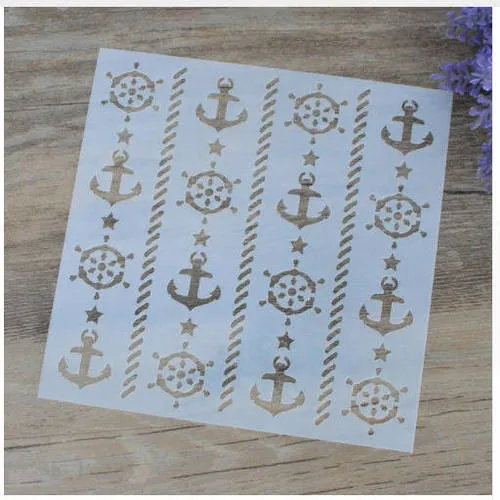 1 pochoir souple mer - ancres -gouvernail - stencil - plastique
