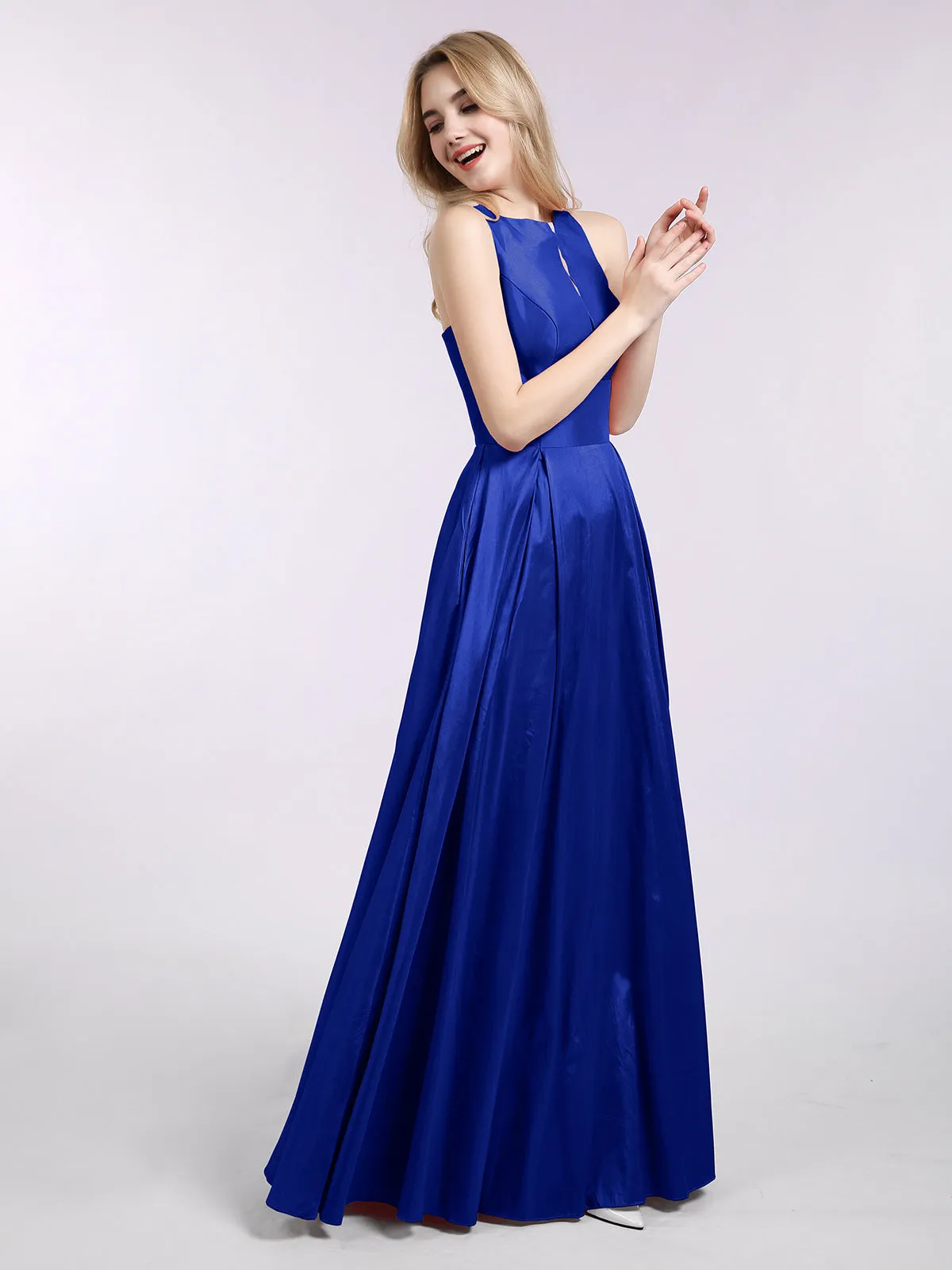 A-ligne Taffeta Robe Longue avec Poches Bleu Royale