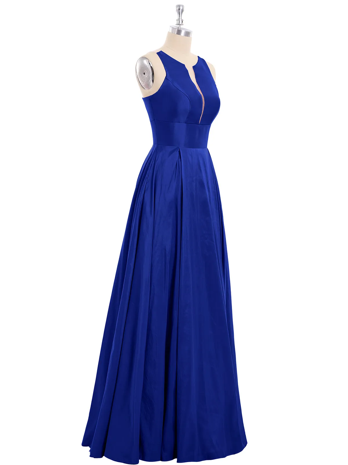 A-ligne Taffeta Robe Longue avec Poches Bleu Royale