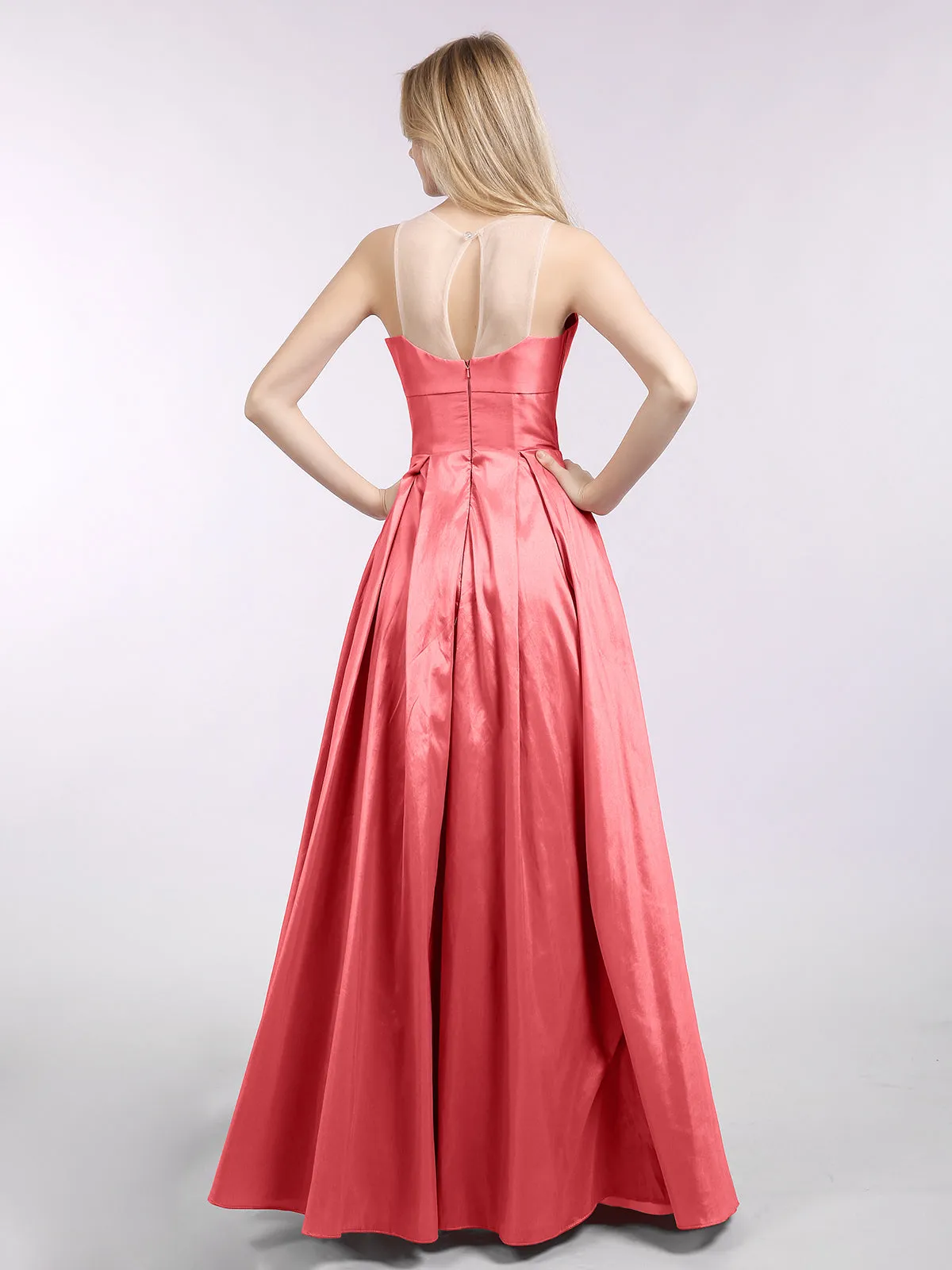 A-ligne Taffeta Robe Longue avec Poches Pastèque Grande Taille