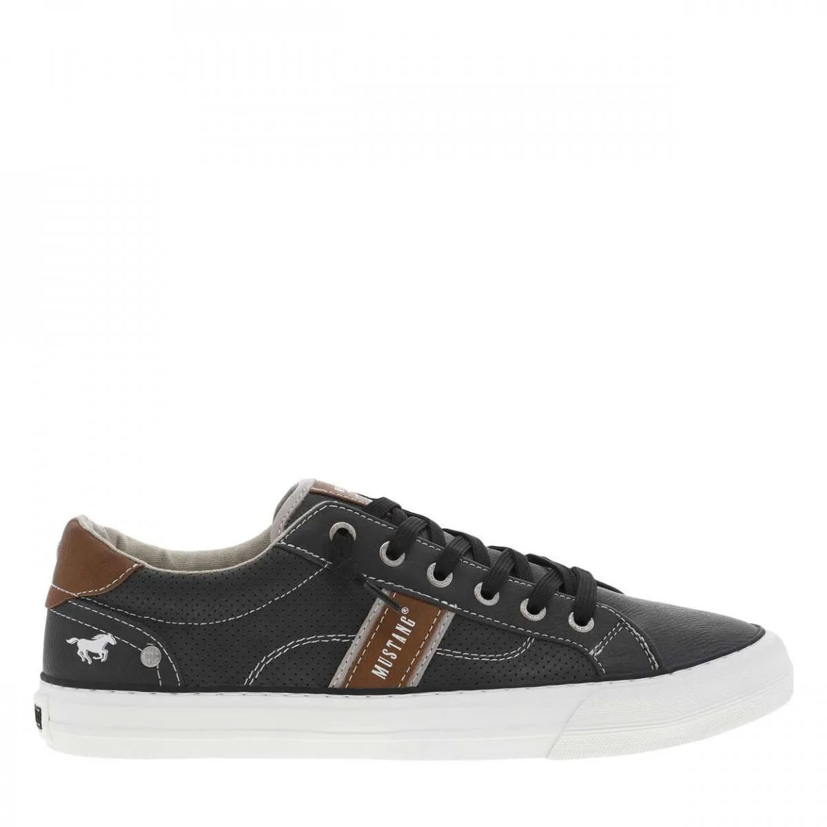 Baskets basses tennis graphite et marron avec des lacets plats noirs