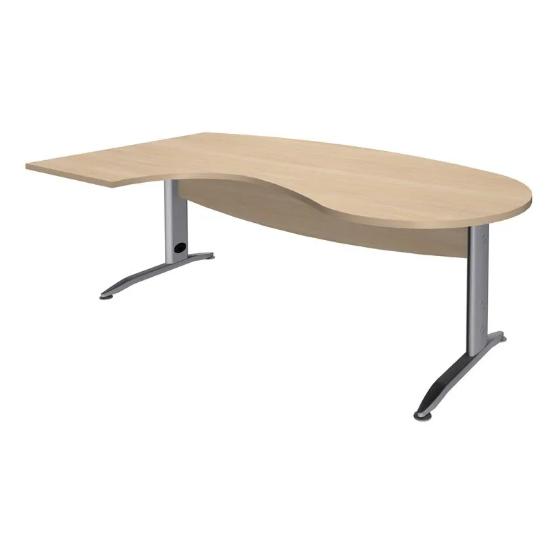 Bureau compact manager retour à gauche IDRA - 200 cm - Pied alu - Chêne clair (Pieds de renfort obligatoire à rajouter - non inc