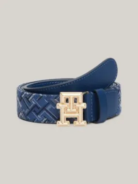 Ceinture en toile jacquard et cuir | Bleu | Tommy Hilfiger