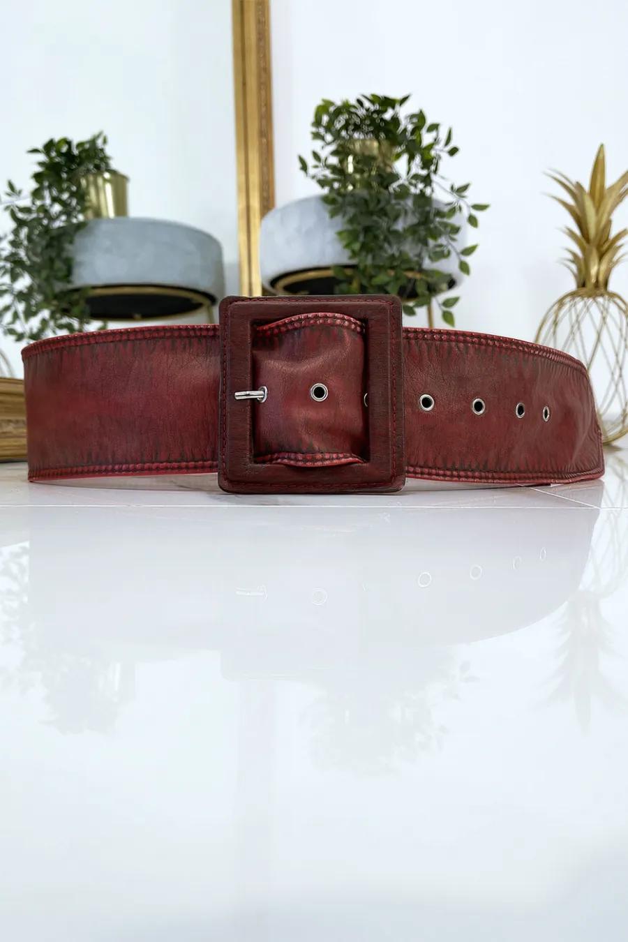 Ceinture rouge femme effet usé vintage