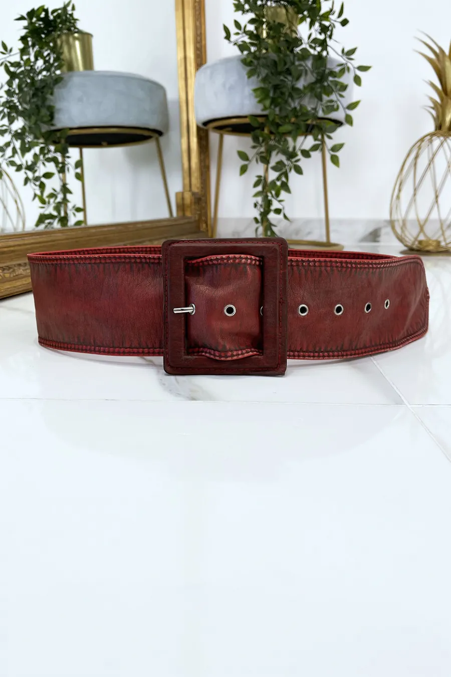 Ceinture rouge femme effet usé vintage