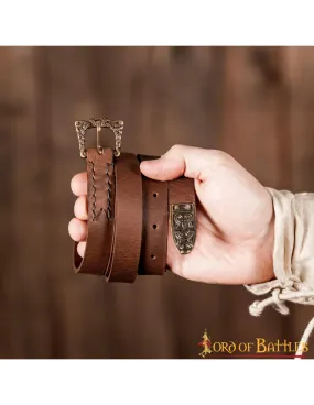 Ceinture étroite marron Viking avec boucle et plaque ⚔️ Boutique Épées