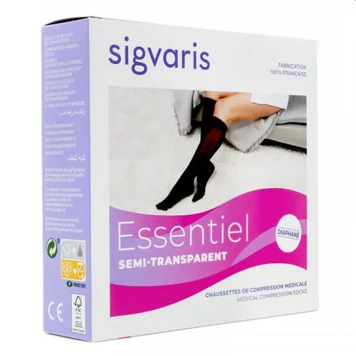 Chaussettes de contention Sigvaris Essentiel (DIAPHANE) Morpho Plus Classe 2 Mollet Fort, Douceur et voile semi-transparent, 4 c