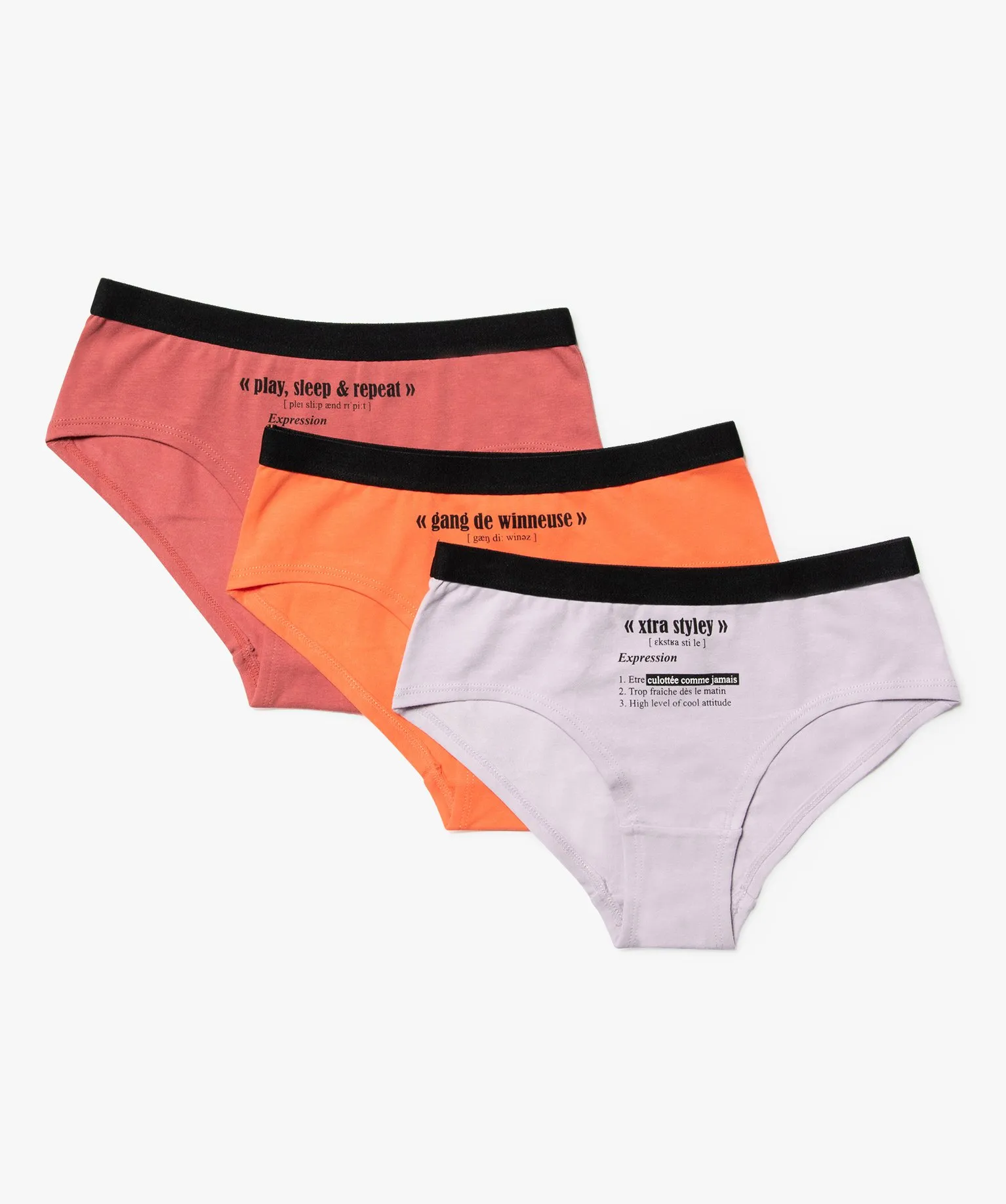 culottes fille a message (lot de 3) multicolore sous-vetements