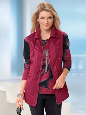 Gilet long sans manches élégant, à zip