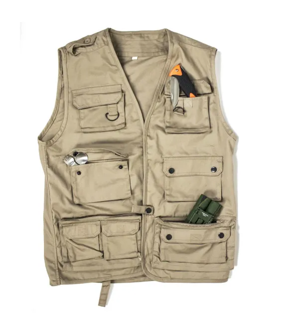 Gilet Reporter Militaire Multi-Poches Beige