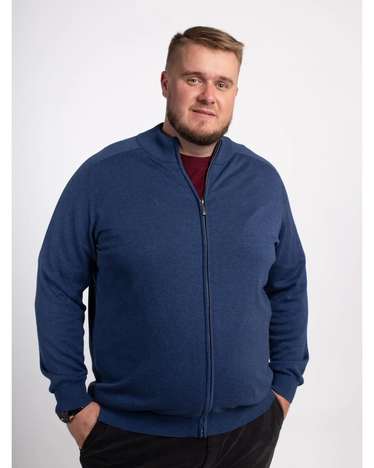 Gilet zippé pima coton Casa Moda grande taille bleu indigo - Size-factory