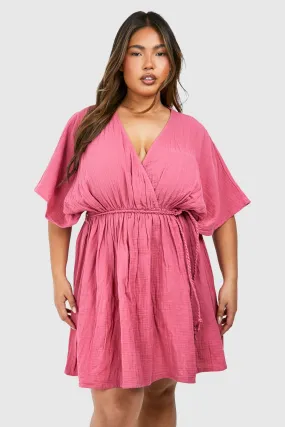 Grande taille - Robe courte texturée à ceinture