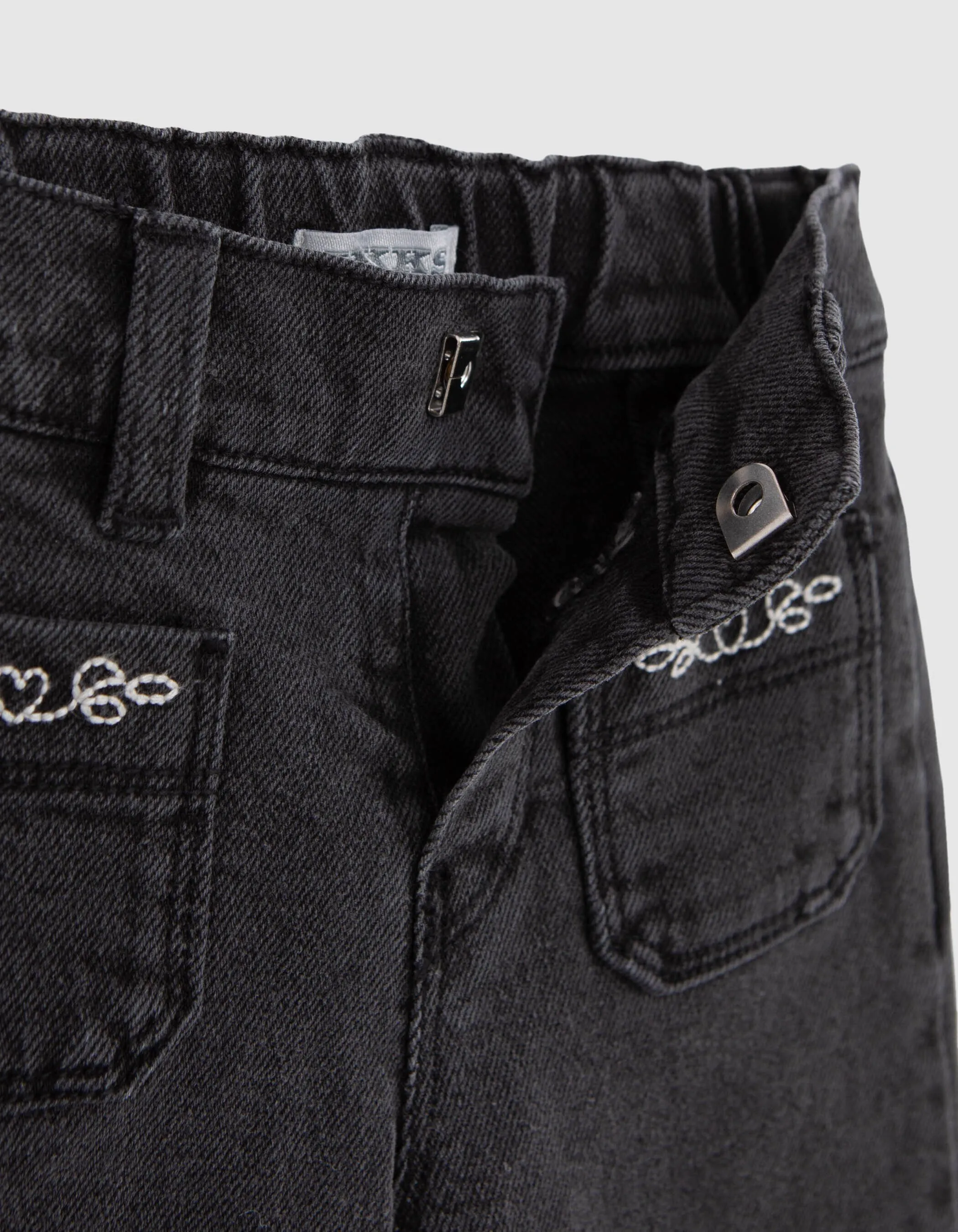 Jean LARGE gris brodé fille