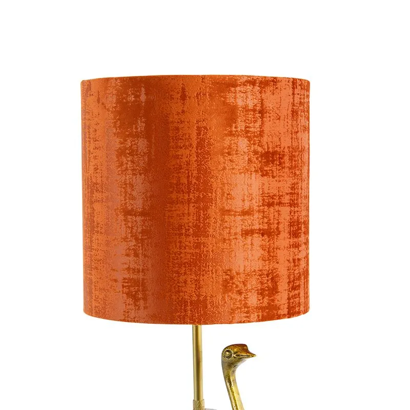 Lampe de table vintage tissu doré abat-jour rouge - Autruche