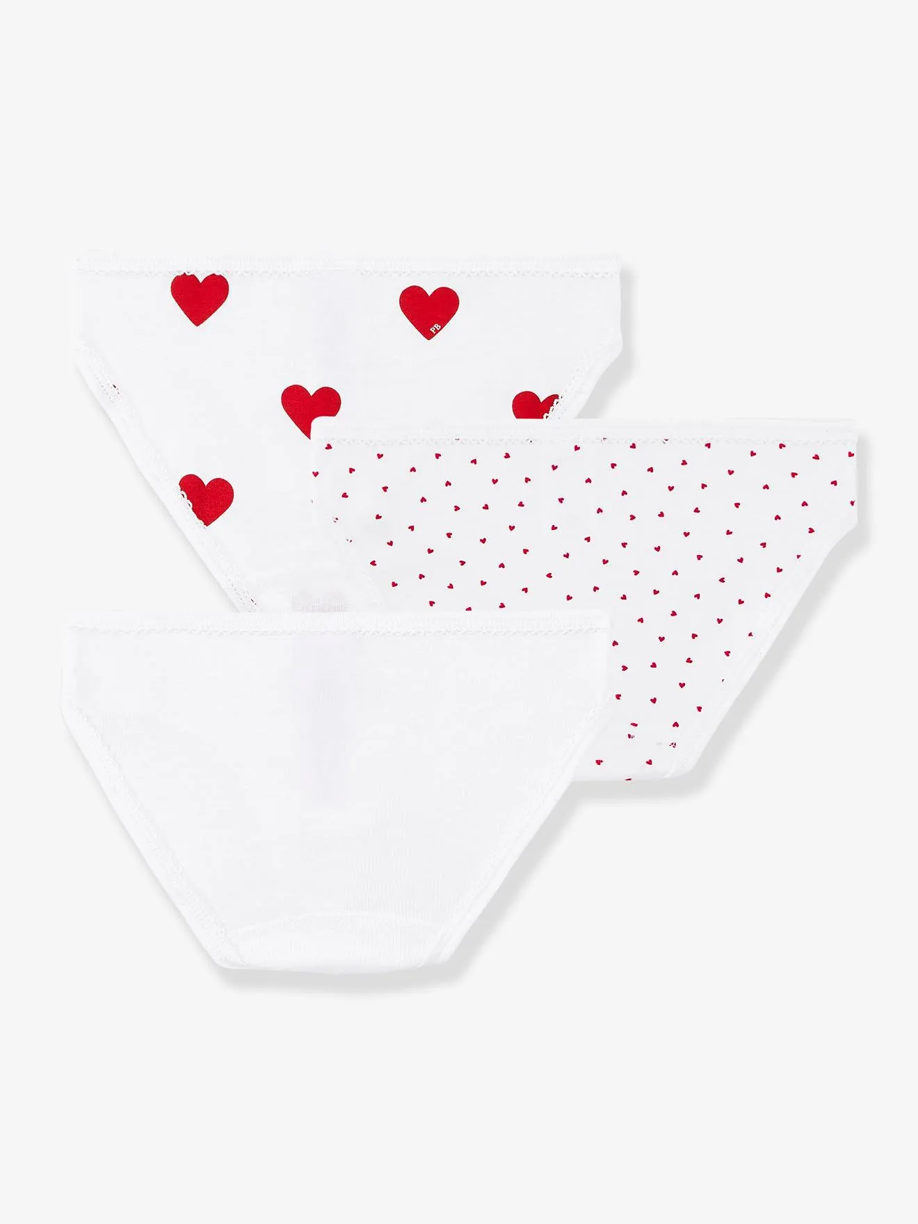 Lot de 3 culottes coeur en coton petite fille - PETIT BATEAU blanc coeurs - Petit Bateau