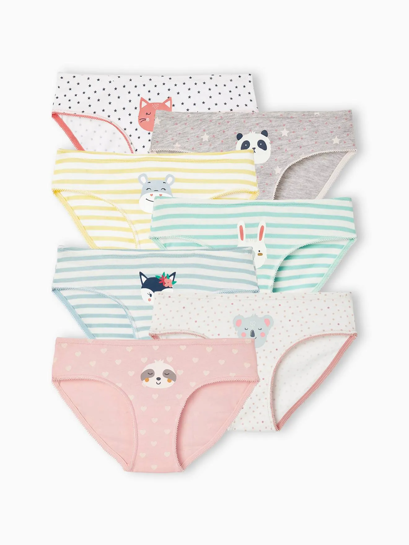 Lot de 7 culottes fille animaux blanc - Vertbaudet