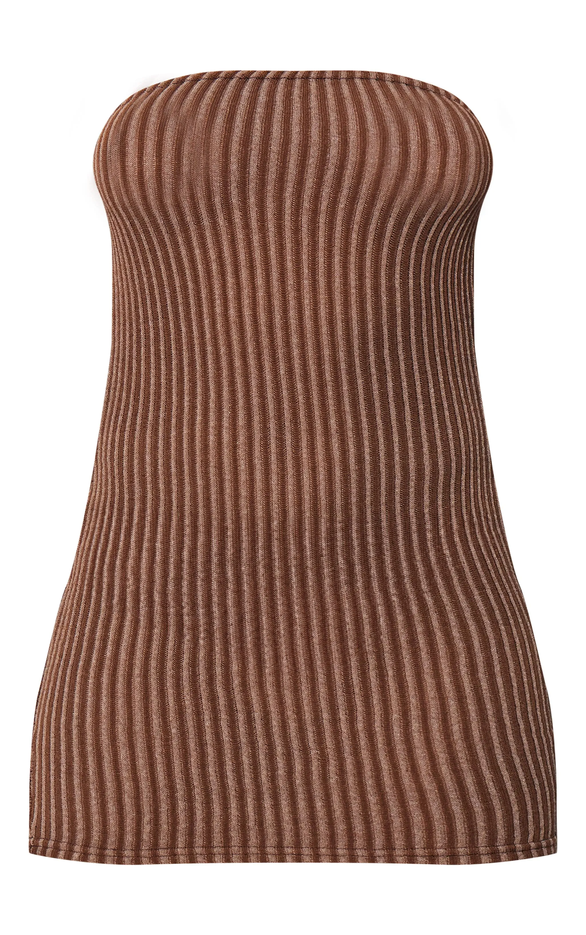 Mini-robe bustier côtelée contrastante marron