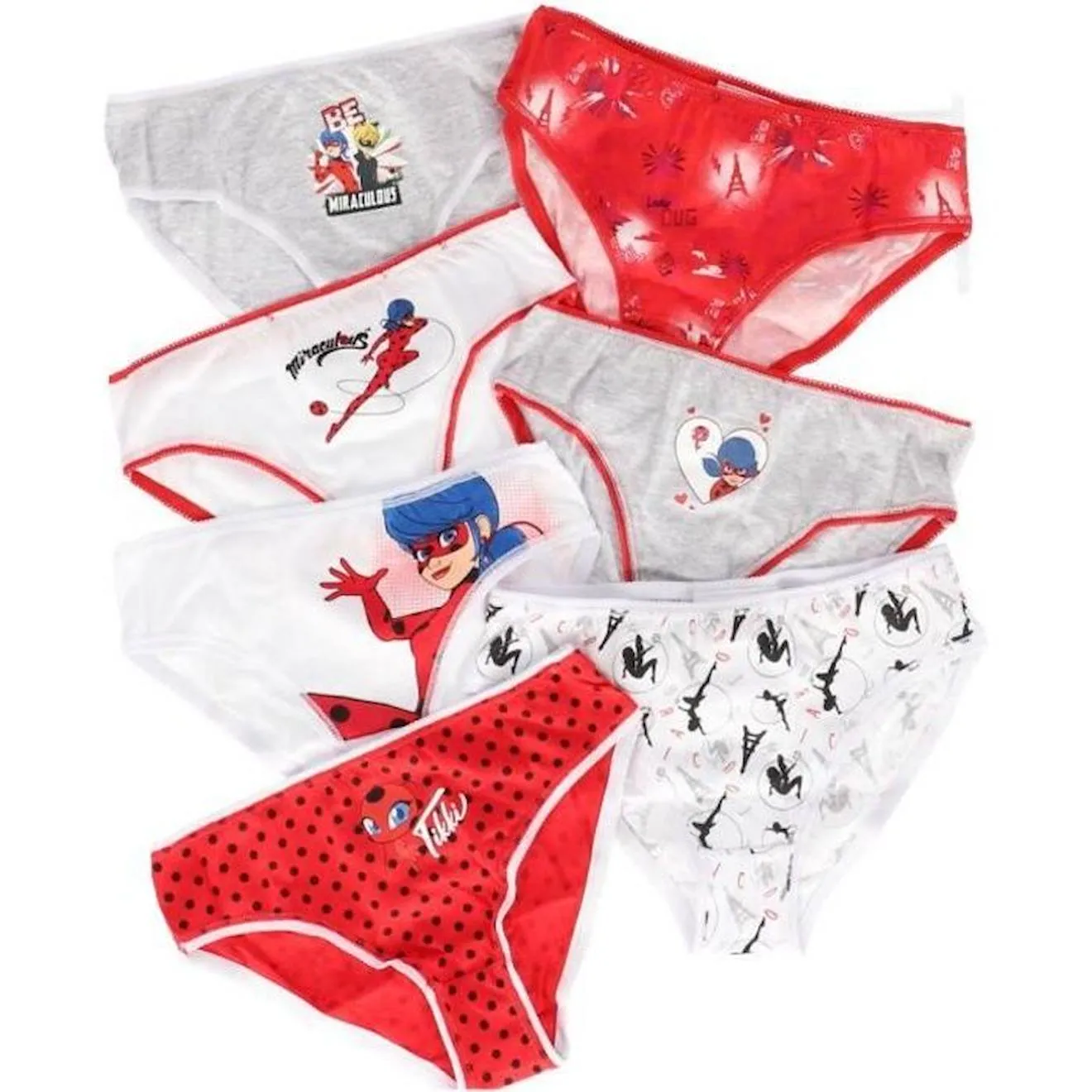 MIRACULOUS - Lot De 7 Culottes Ladybug - Fille - 100% Coton rouge - Miraculous