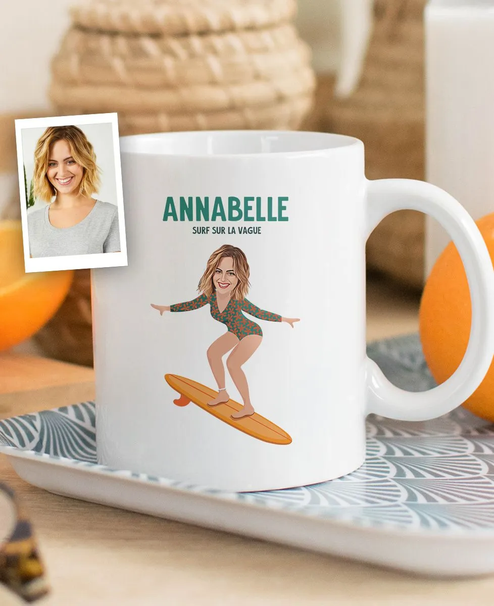 Mug Surfeur au visage personnalisé