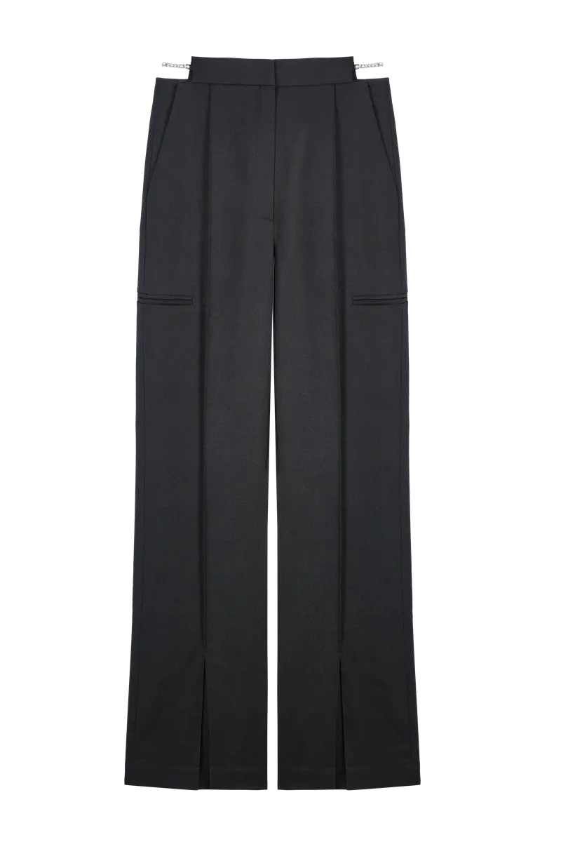 Pantalon tailleur en laine avec strass