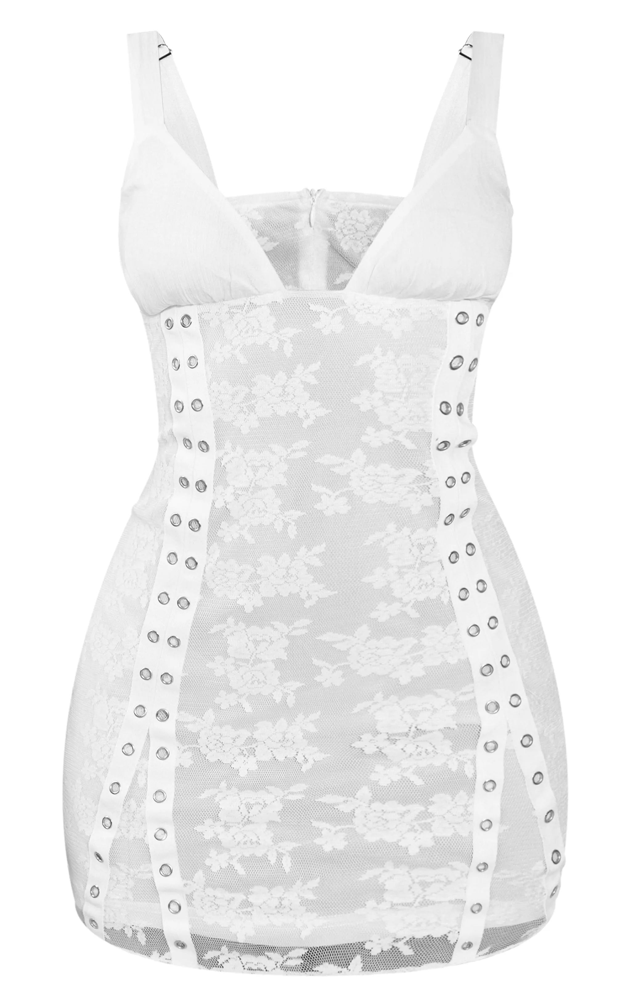 Petite Mini-robe blanche lacée à détail dentelle