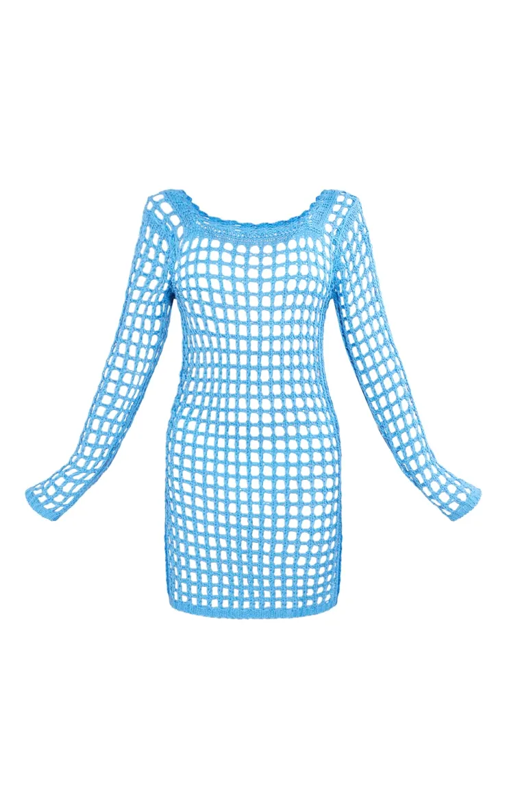 Petite Mini-robe bleue en maille tricot ajourée