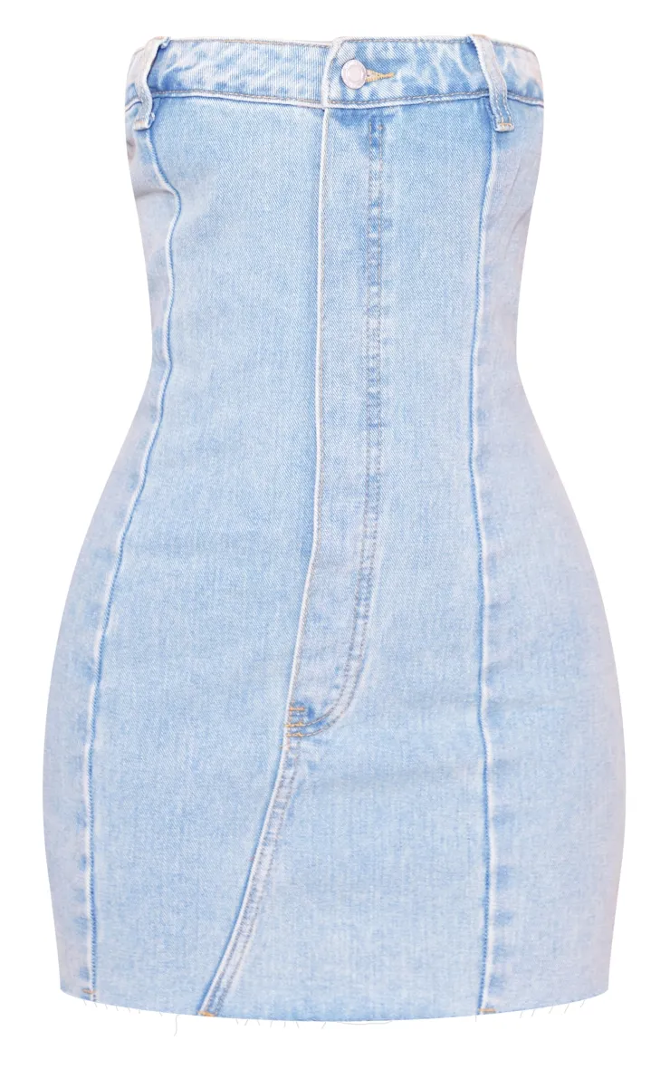 Petite Mini robe bustier en jean délavé bleu clair