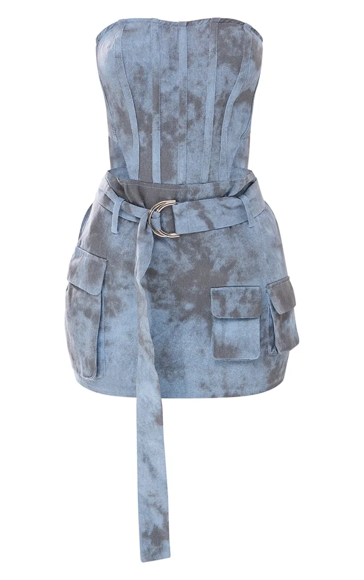 Petite Mini-robe cargo bleu délavé