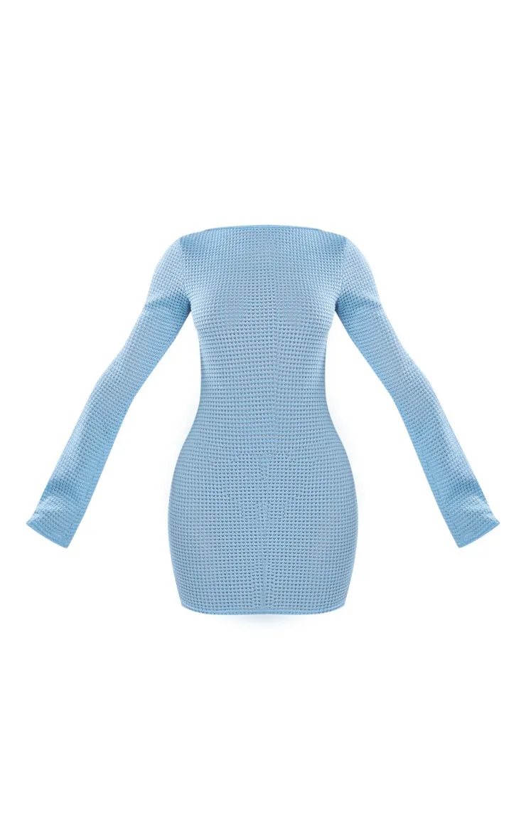 Petite Mini robe texturée bleue à dos nu