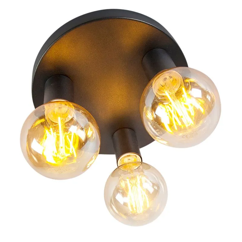 Plafonnier moderne noir avec 3 ampoules intelligentes WiFi G95 - Facil