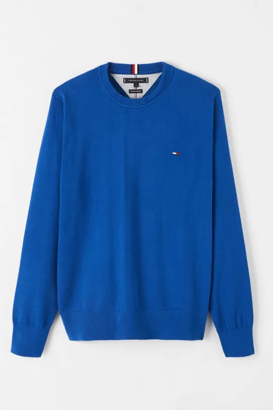 Pull col rond bleu denim coton mélangé