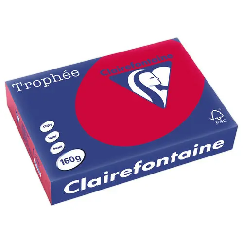 Ramette de 250 feuilles de papier couleurs vives A4  Trophée 160g - Rouge groseille - CLAIREFONTAINE