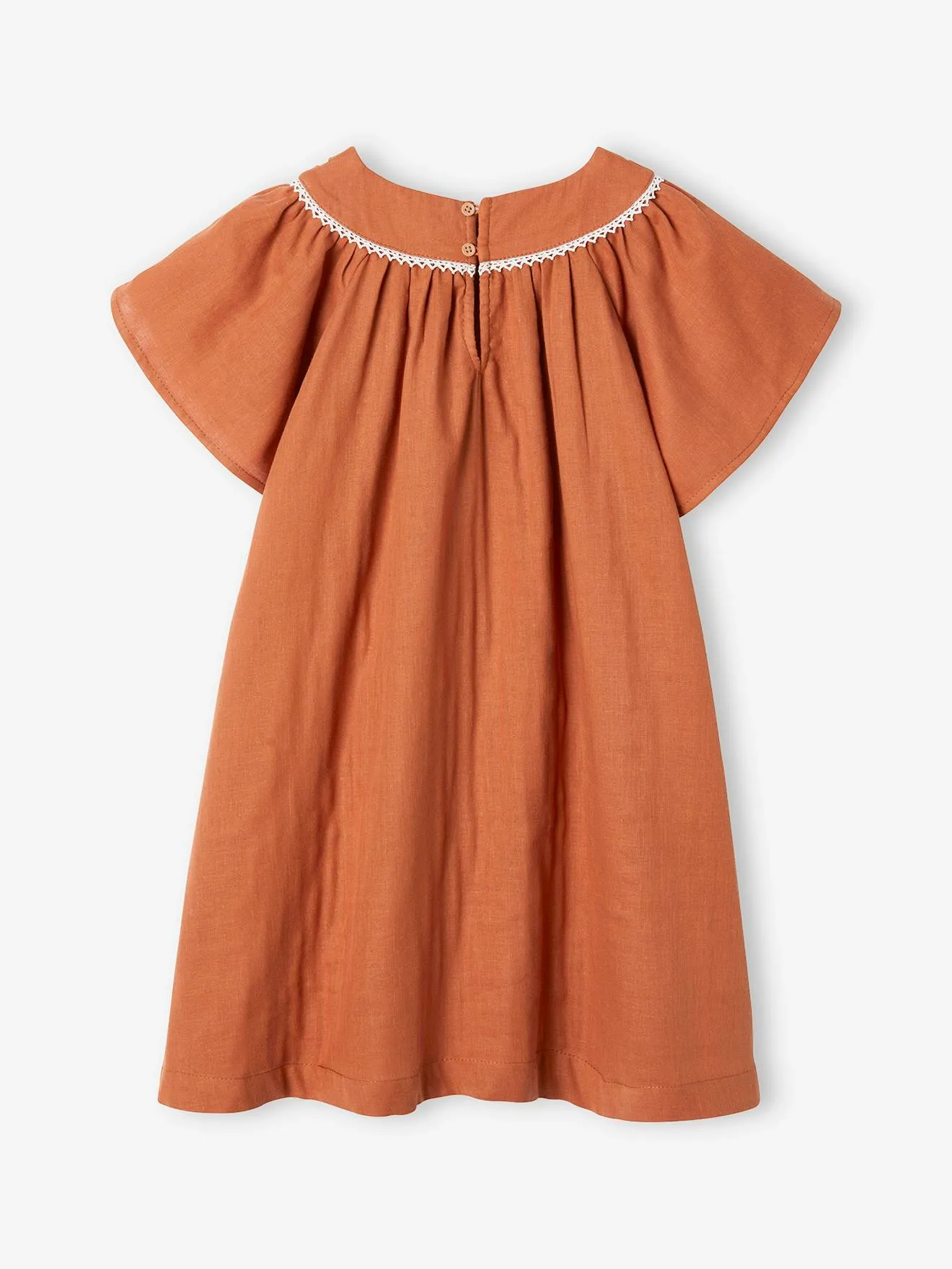 Robe brodée matière effet lin fille caramel - Vertbaudet