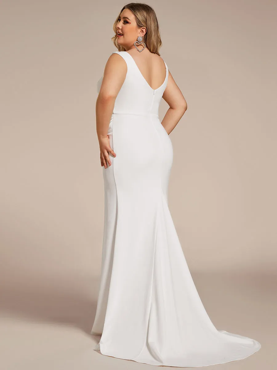 Robe de Mariée Simple Col en V Profond Grande Taille Sans Manches