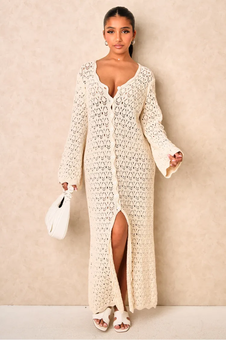 Robe long en crochet beige