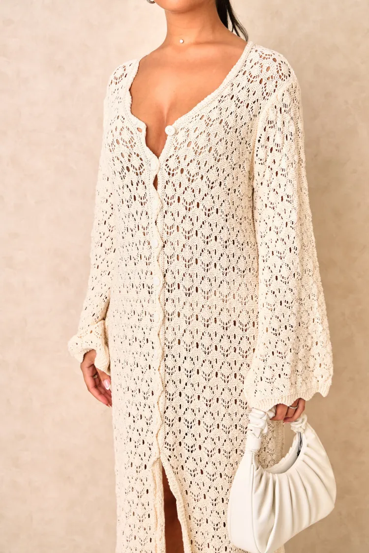 Robe long en crochet beige