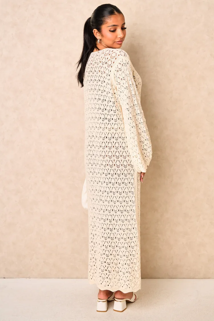 Robe long en crochet beige