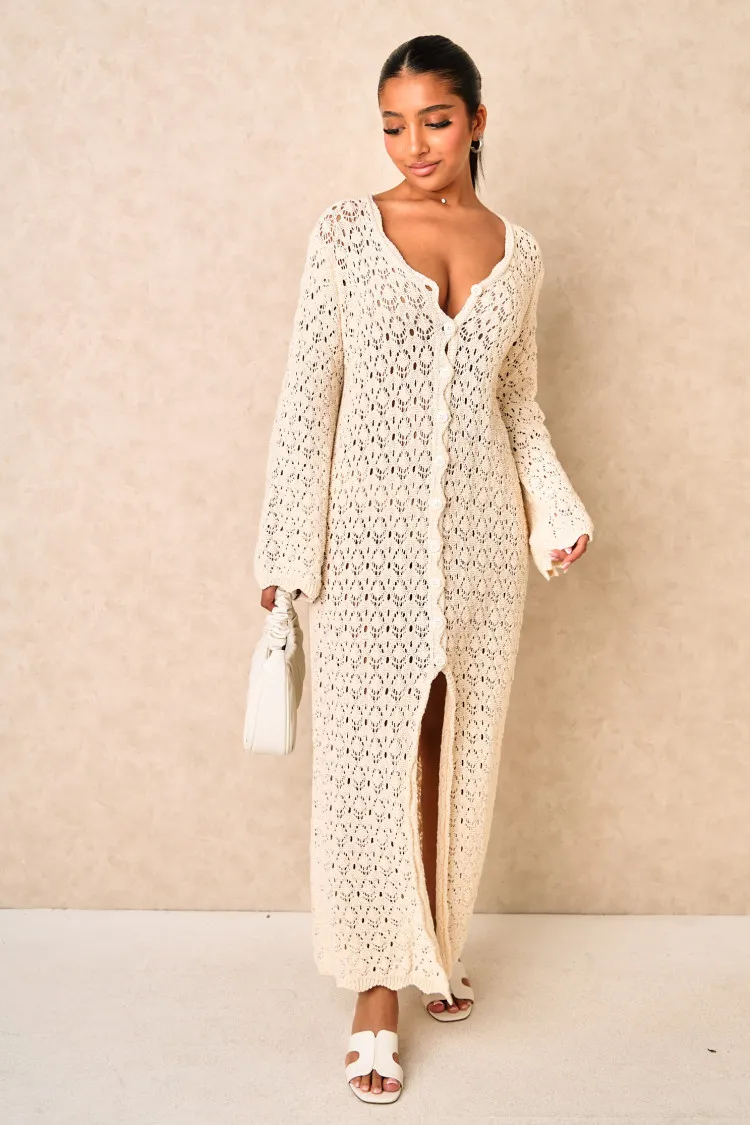 Robe long en crochet beige