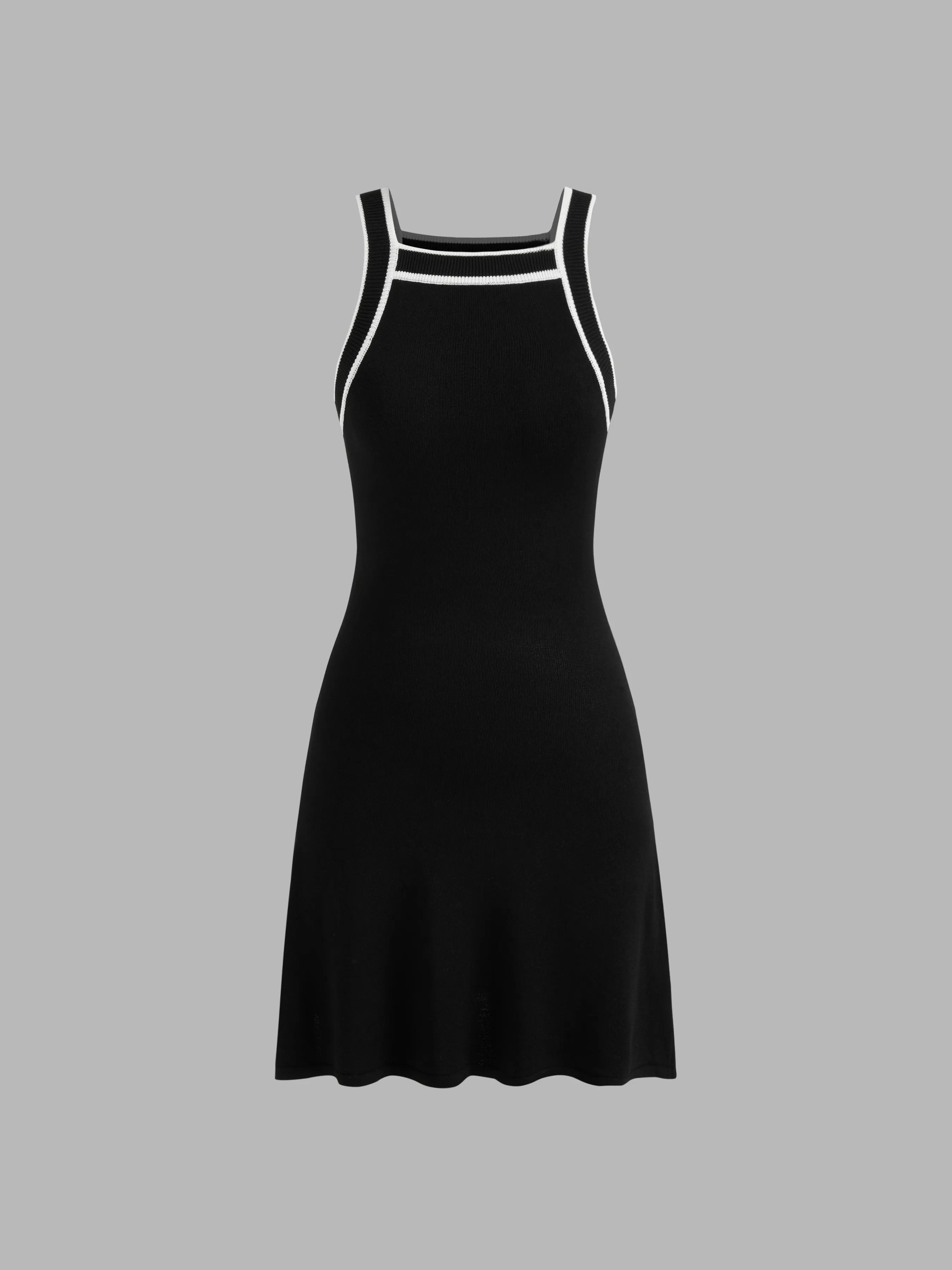 Robe mini sans manches à col carré et liseré contrastant en maille