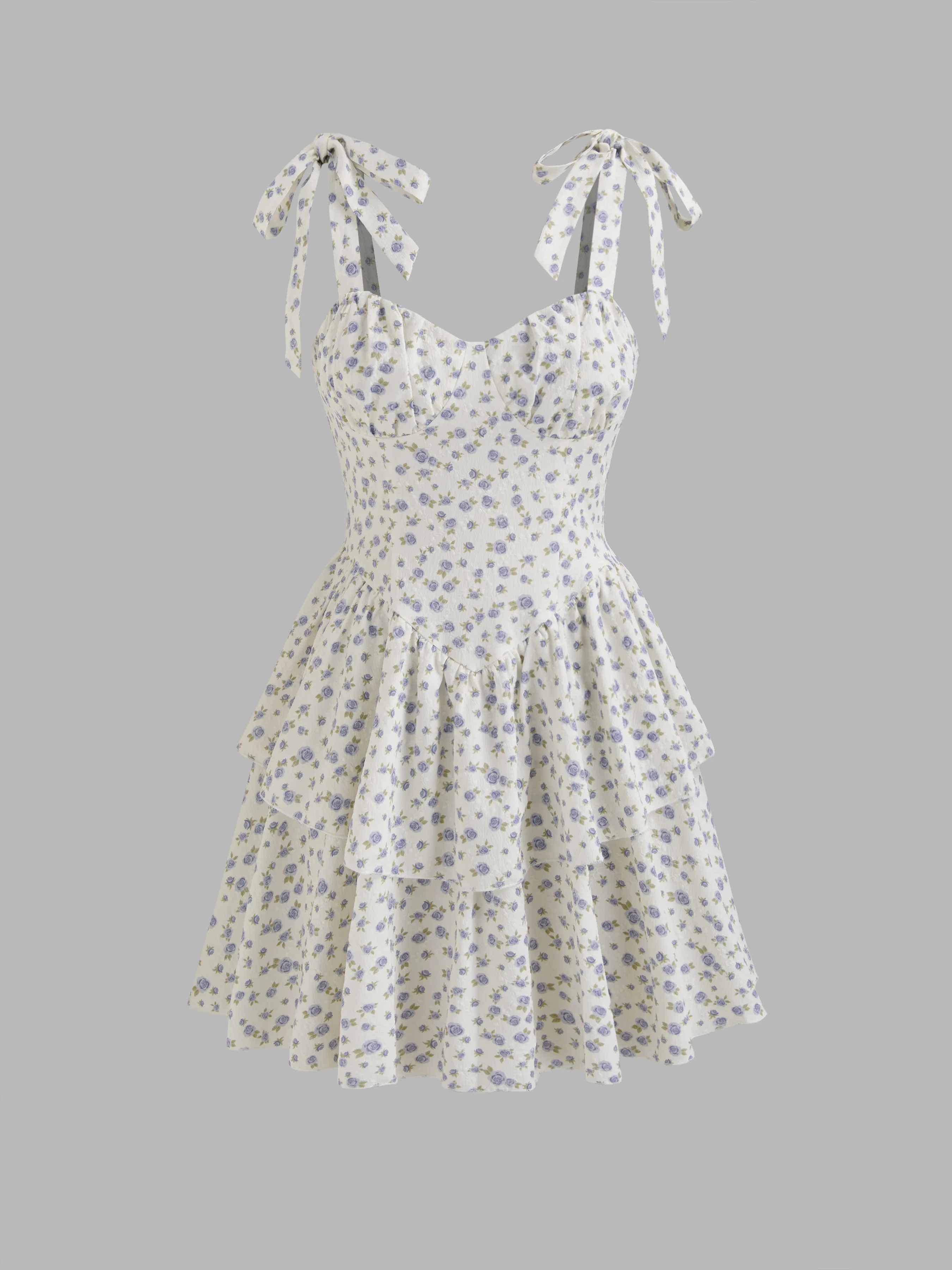 Robe mini superposée nouée à fleurs avec col sweetheart