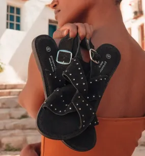 Sandales en cuir clouté - Noir