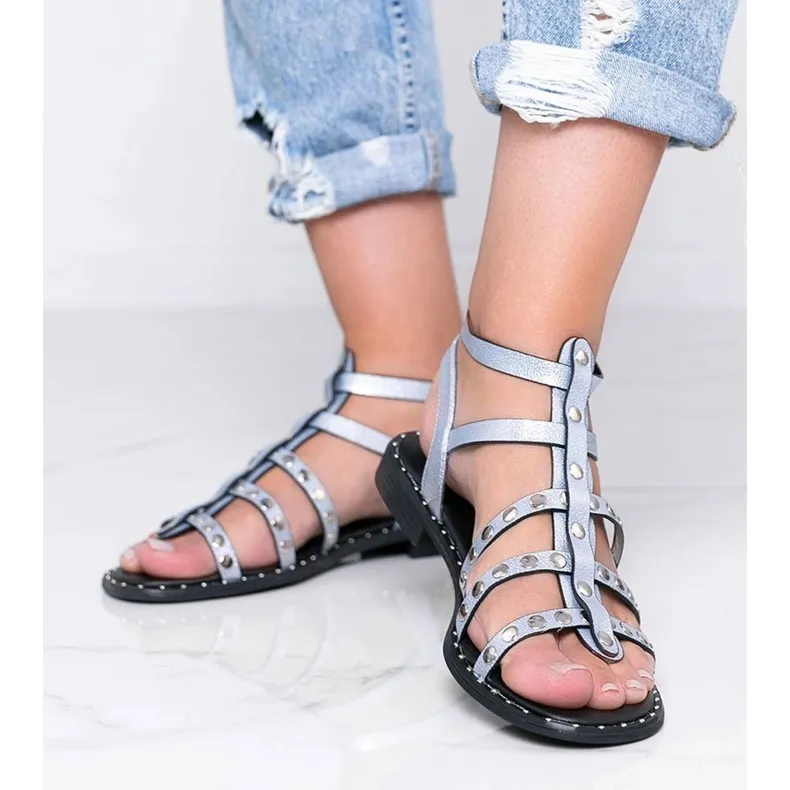 Sandales gladiateur bleu métallisé Xana