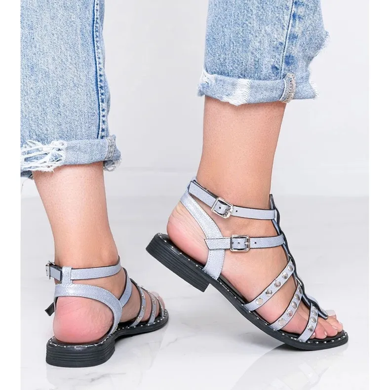 Sandales gladiateur bleu métallisé Xana