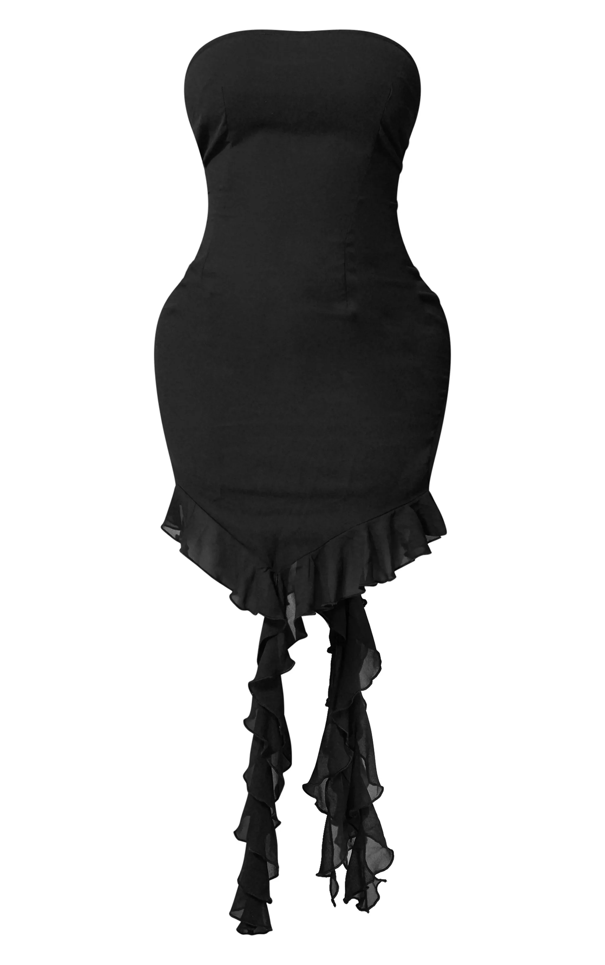 Shape Mini robe-bustier en mousseline de soie noire à volants