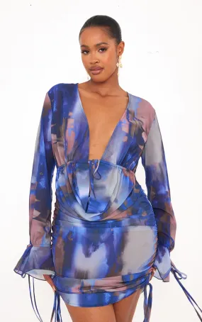 Shape Mini robe tissée bleue imprimée très décolletée