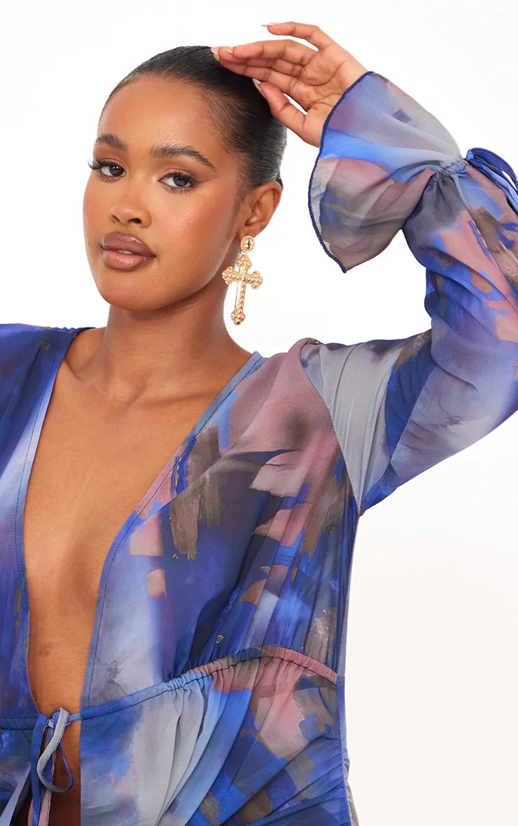 Shape Mini robe tissée bleue imprimée très décolletée